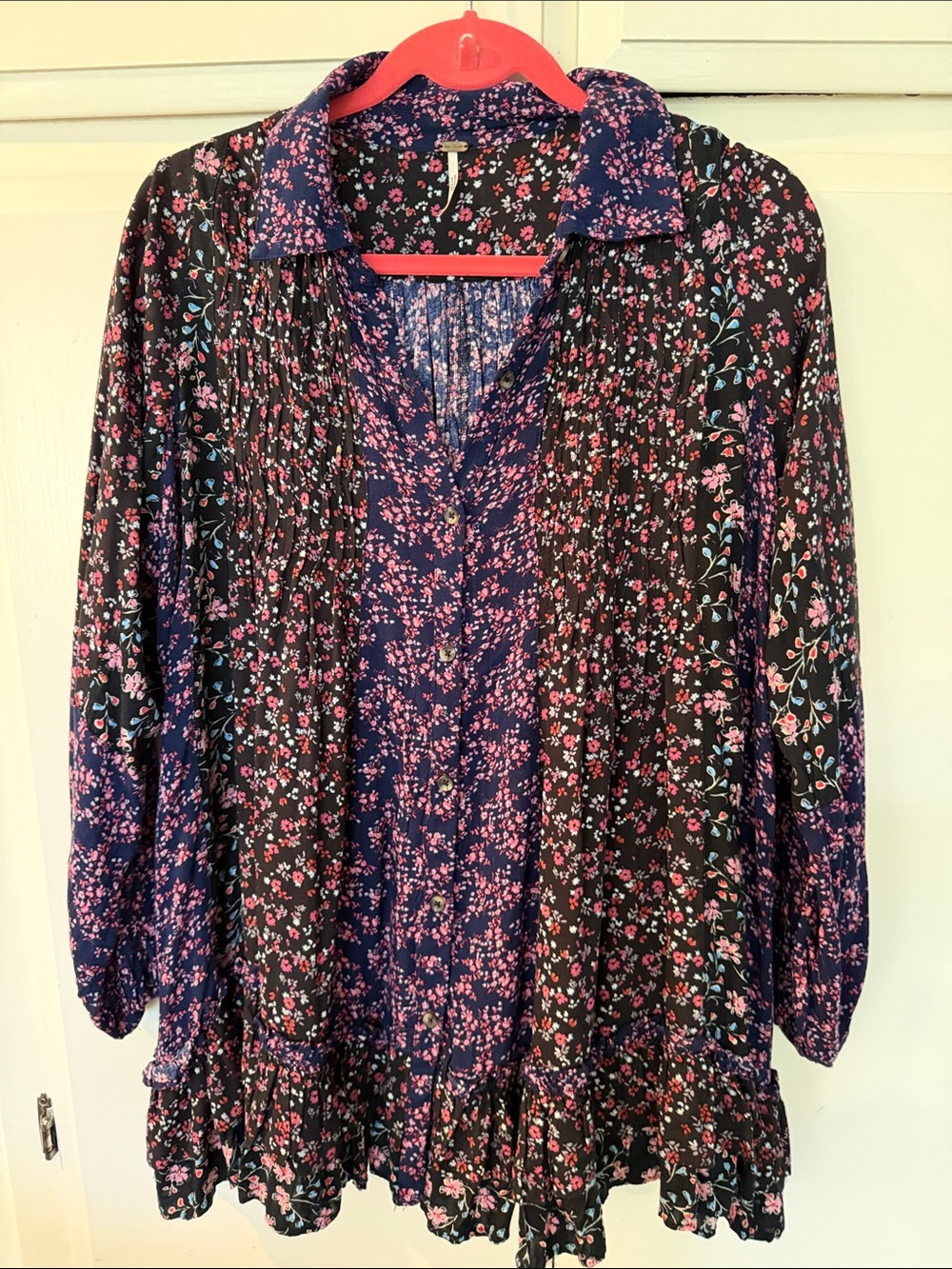 Free People Lost in you Tunic dress Black and Purple Floral Button-Front Tunic